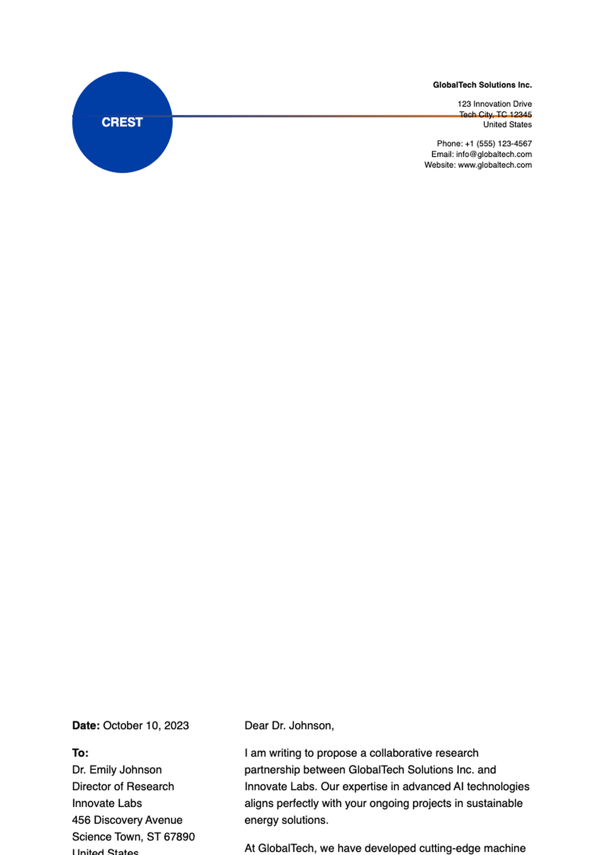 Corporate letterhead with blue and orange accents and crown logo_variant_3